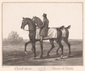 Rytter følger med to hester Chevaux de Carosse (tittel på objekt) av Jean Louis Darcis (attributed to)