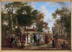 Corpus Christi-prosesjonen i en landsby - Corpus Christi-prosesjonen i en landsby, av Jean Louis Demarne (De Marne eller Demarnette) (ca. 1752-1829). Olje på tre. Størrelse: 48x67cm. Privat samling