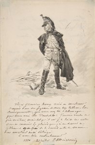 Brev til Samuel P. Avery med en tegning av en militærfigur, 1880. av Jean Louis Ernest Meissonier