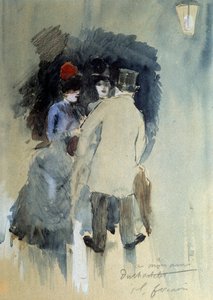 Møtet Akvarell av Jean Louis Forain (1852-1931) 20. århundre. av Jean Louis Forain