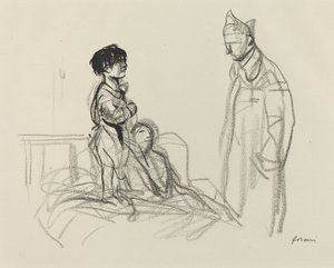 Mor og barn besøkt av soldat på sykehus av Jean Louis Forain