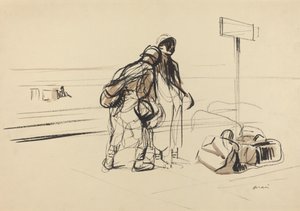 To franske soldater nær en oppslagstavle, ca. 19141919. av Jean Louis Forain
