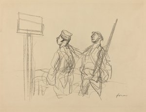 To soldater ser på et plakat, sannsynligvis 1918. av Jean Louis Forain