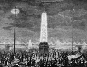 Den franske revolusjonen: Festivaler og belysninger på Champs Elysees i Paris 18. juli av Jean Louis II (after) Prieur