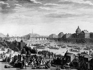 Den franske revolusjonen: Fete utført til minne om føderasjonen: spill på Seinen i Paris 18. juli av Jean Louis II (after) Prieur
