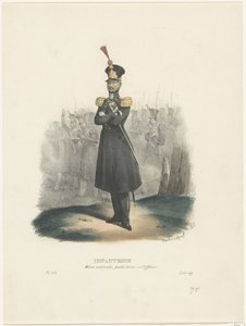 Offiser for den nasjonale militsen, 1829 Infanteri / nasjonal milits, offisers avkledning (tittel på objekt) Belgiske kostymer: eldgamle og moderne, militære, sivile og religiøse, 1830 (serietittel) av Jean Louis Van Hemelryck