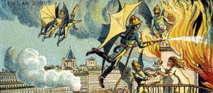 Flyvende brannmann. Fra serien Visjoner av året 2000, 1899 av Jean Marc Côté