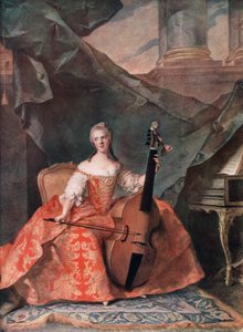 Madame Henriette de France i hoffkostyme spiller en bassfiol, 1754. av Jean Marc Nattier