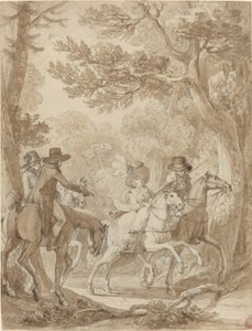 Dame og herrer som rir i en park av Jean Michel Moreau