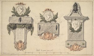 Tre design for et gravmonument eller gravskrift, ca. 1770-90.