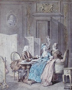 Graviditetserklæringen, 2. halvdel av 1700-tallet, gravert av Pietro Antonio Martini (1739-97) (farget gravering) (se også 19554)