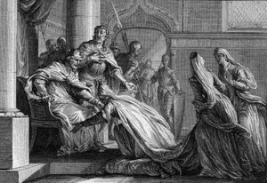 Emma of France (894-934), sister of Hugues the Great (897-956), prostrates to her feet. Mariee has Raoul of Burgundy (or Rodolphe, 890-936), she decided, at the request of her brother, to give the crown of France to her husband, declaring “better kiss her 