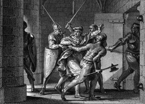 Imprisonment of Charles III the Simple (879-929), 923: Believing to find refuge with Herbert of Vermandois, the former king of the Franks was betrayed by the latter and sent to prison. Engraving by Jean Michel Moreau, dit Moreau le Jeune (1741- 1814) av Jean Michel the Younger Moreau