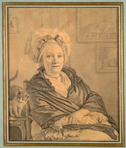 Sittende kvinne med en katt, ca. 1776. av Jean Michel the Younger Moreau