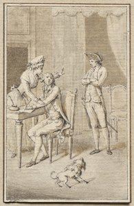 Tre figurer med en hund av Jean Michel the Younger Moreau