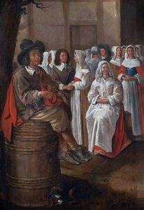 Bryllupsscene av Michelin, Jean (1623-1695). Olje på lerret, størrelse: 76x52, , Privat samling