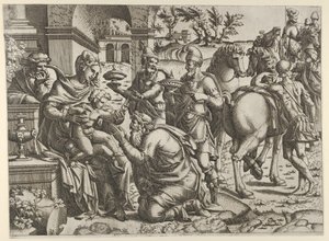 Tilbedelse av magi, ca. 1545. av Jean Mignon