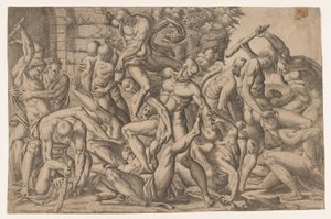 Kamp av nakne menn, 1535-55.