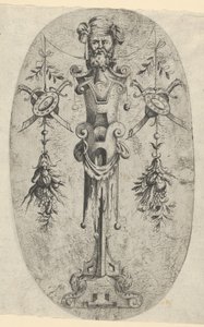 Mannlig endefigur, hode med skjegg og turban på en trekvart stroppefot..., ca. 1543-45. av Jean Mignon