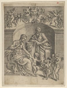 Jomfruen med Jesusbarnet tilbedt av St. Johannes, 1543. av Jean Mignon