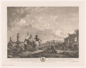 Landskap med figurer ved en fontene La Fontaine du Triton (tittel på objekt) Trykk etter malerier av Philips Wouwerman (serietittel) Oeuvres de Ph.pe Wouwermans Hollandois (serietittel)