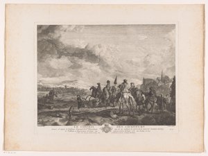 Hvilende jaktfest i et landskap Le Conseil des Chasseurs (tittel på objekt) Trykk etter malerier av Philips Wouwerman (serietittel) Oeuvres de Ph.pe Wouwermans Hollandois (serietittel)