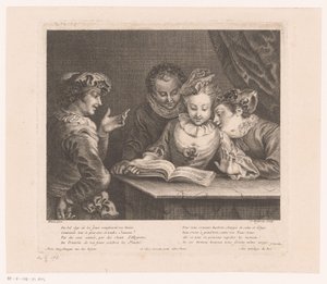 Ung kvinne synger og tre unge menn ved et bord Oeuvre av Antoine Watteau (serietittel) L