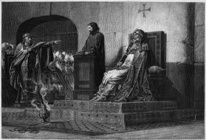 Pope Formosa and Stephen VII. The Cadaveric Council, 897: the corpse of Pope Formosa (pope 891 to 896), wearing his pontifical clothes, compared before a synodal assembly presidee by Pope Stephen VI or VII (pope 896 to 897), at the origin of the exhumation