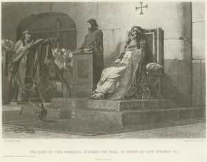 Liket til pave Formosus gravd opp for rettssak etter ordre fra pave Stephen VII (gravyr) av Jean Paul Laurens