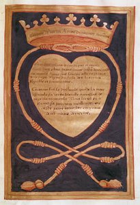 Fol. 61r The Crowned Heart of Courage, fra beretningen om begravelsen til Anne av Bretagne (1477-1514) 1515