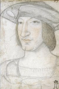 Portrett av Frans I (1494-1547), konge av Frankrike par Perreal, Jean (ca. 1460-1530). Svart kritt og sangvin på papir, størrelse: 19,1x13,2, første halvdel av 1500-tallet, State Hermitage, St. Petersburg