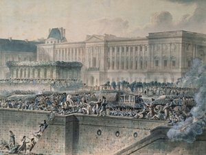 Ankomsten til Louis XVI (1754-93) foran Louvre, 17. juli 1789 (wc und gouache på papir)