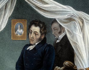 Napoleons død, 5/05/1821 ved Sainte Helene Detalj som representerer Louis Etienne Saint Denis kjent som 