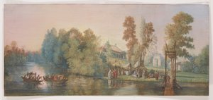Galant scene: piknik ved en innsjø, 1787