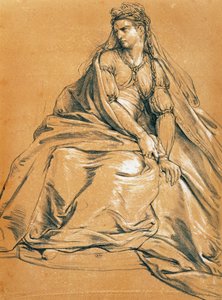 Skuespillerinnen Adrienne Lecouvreur (1692-1730) i tittelrollen som Andromaque, av Jean Racine (1639-1699), tegning, Frankrike av Jean Racine