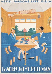 Reklameplakat for ekspresstoget London til Vichy Pullman av Jean Raoul Chaurand Naurac