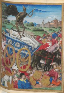 Dødens triumf: Lauras død. Miniatyr fra Pétrarque, Les Triomphes, 1500-1505. av Jean Serpin