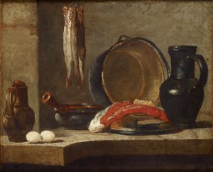 Stilleben av kjøkkenutstyr, c1733-1734 av Jean Baptiste Simeon Chardin