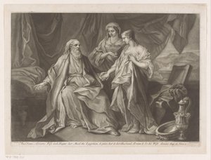 Sara stelt Hagar voor aan Abraham Og Sarai Abrams kone tok Hager sin tjenestepike, den egyptiske, og ga henne til sin mann Abram for å være hans kone (tittel på objektet)