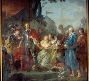 Beleiringen av Calais i 1347 var devouement av Eustache av Saint Peter, den mest kjente av de seks borgerlige i Calais, som dro til kongen av England Edward III, for å trygle om nåden til innbyggerne i Calais (august 1347). Maleri av Jean Simon