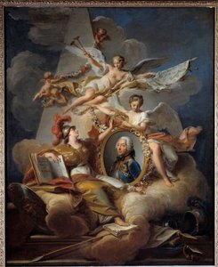 Allegorisk portrett av Louis Charles Auguste Fouquet, hertug av Belle Isle, marechal av Frankrike (1684-1761). Å male i et maleri. Maleri av Jean Valade (1709-1787) 1758 søn. 1x0,8 m