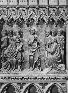 Katedral, interiør, korskjerm, Jesus Kristus som viser seg for apostlene og disiplene i Galilea, ca. 1340-51 (polykrom stein)