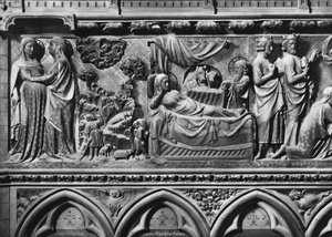 Katedral, interiør, korskjerm, visitasjon, bebudelse til hyrdene, fødsel, ca. 1340-51 (polykrom stein) av Jean and Jean Le Boutellier Ravy