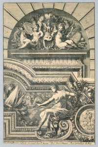 Design for overdør og ramme, fra "Search for Several Beautiful Pieces" av Jean le Pautre