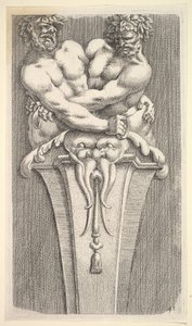 Design for a Term with Two Bacchic Figures, fra: Curieuses Recherches de Several Beaus..., 1645. av Jean le Pautre