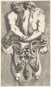 Design for a Term with Two Embracing Satyrs, fra: Curieuses Recherches de Several Beaus..., 1645. av Jean le Pautre