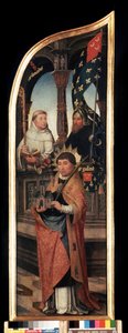 ""Representasjon av Saint William av Brussel, Saint Bernard of Clairvaux (San Bernardo di Chiaravalle)"" Høyre panel av kunngjøringens triptyk (Bebudelsen). Maleri på tre av Jean Bellegambe den eldre (1470-1534) Saint Petersburg, m av Jean the Elder Bellegambe