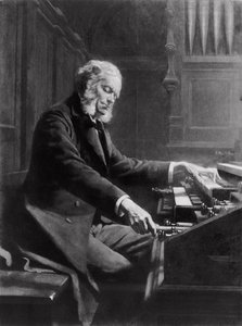 Cesar Franck ved konsollen til orgelet ved St. Clotilde-basilikaen, Paris, 1885 av Jeanne Rongier