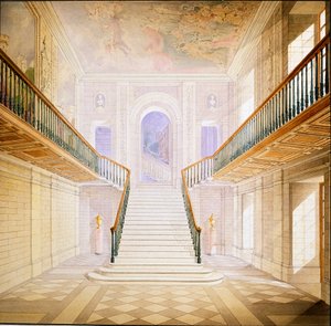 Design for en trapp i Painted Hall, Chatsworth (akvarell på papir)