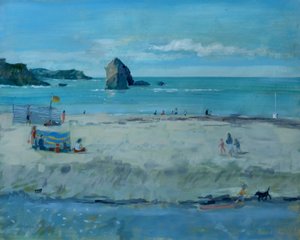 Thurlestone Rock, Devon. olje på lerret, 2016 av Jennifer Wright